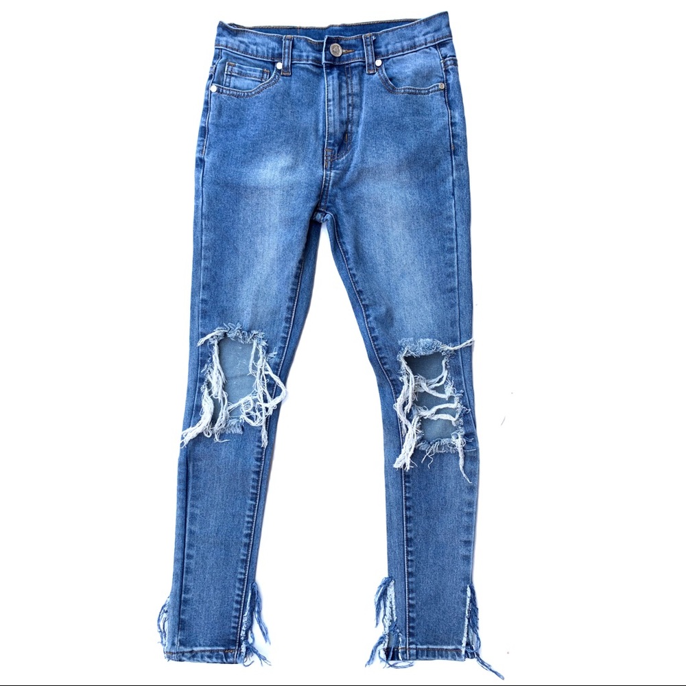 UNIF Women’s Cropped Jeans Distressed Cutoff Denim Goth Grunge Medium Blue 24 XS